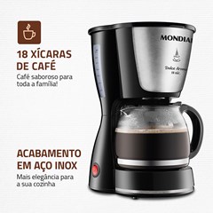 Cafeteira Elétrica Dolce Arome 550w 220v Jarra Vidro Até 18 Xícaras Preto/Inox C-30-18x Mondial