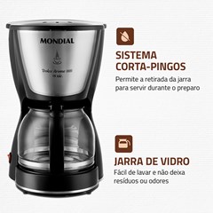 Cafeteira Elétrica Dolce Arome 550w 220v Jarra Vidro Até 18 Xícaras Preto/Inox C-30-18x Mondial
