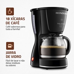 Cafeteira Elétrica Dolce Arome 550w 220v Jarra Vidro Até 18 Xícaras Preta C-30-18x-Fb Mondial