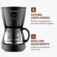 Cafeteira Elétrica Dolce Arome 550w 220v Jarra Vidro Até 18 Xícaras Preta C-30-18x-Fb Mondial