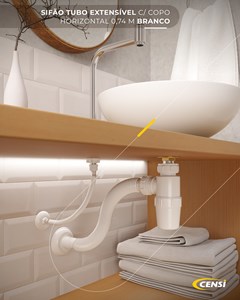 Sifão Copo Tubo Extensível 74cm Pvc Branco 7167 Censi