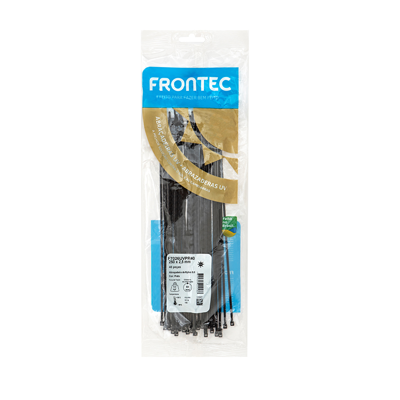 Abraçadeira Nylon Uv Preta 250x2,50mm C/40 Peças F7026uvpr40 Frontec