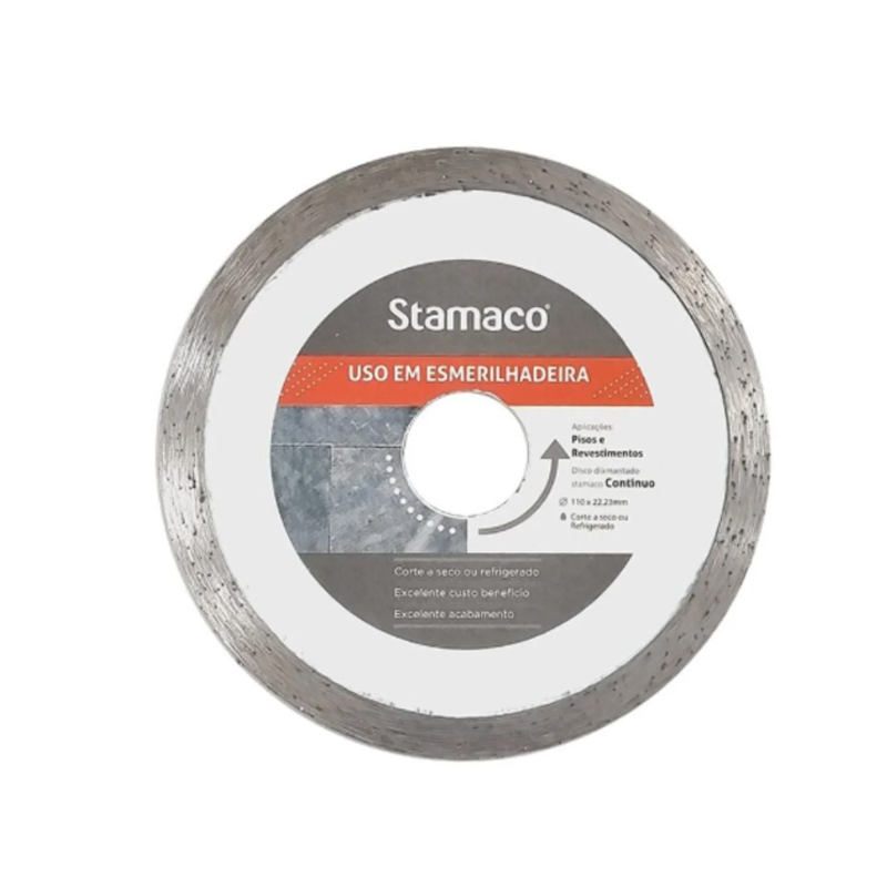Disco de Corte Diamantado Contínuo Diâmetro 110mm Furo 22,23mm 11637 Stamaco