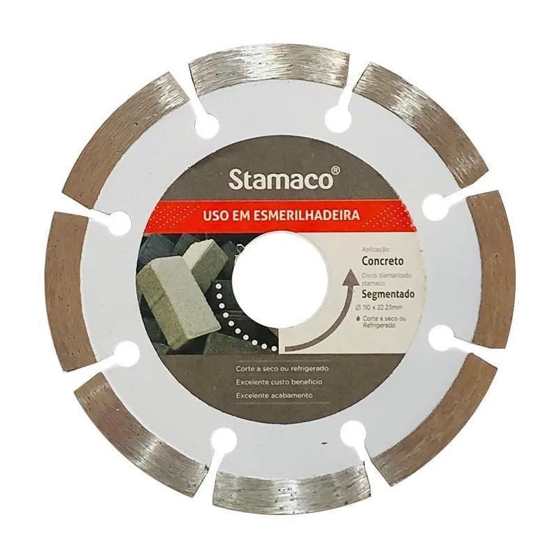 Disco de Corte Diamantado Segmentado Diâmetro 110mm Furo 22,23mm 2758 Stamaco