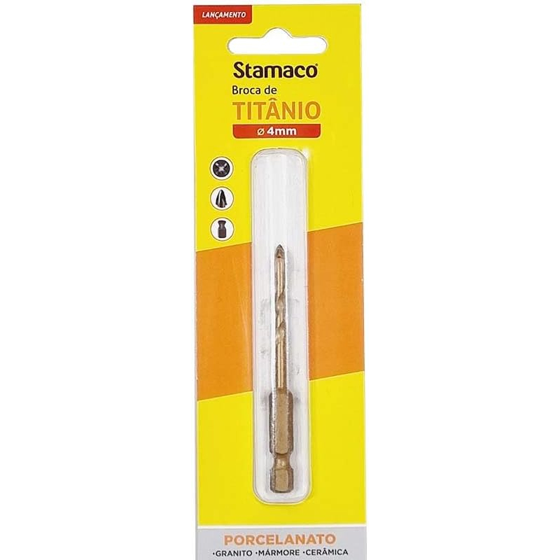 Broca de Titânio 4mm Para Porcelanato Mármore Granito E Cerâmica 11583 Stamaco