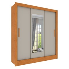 Guarda-Roupa Com Pés 3 Portas Espelho E 4 Gavetas Vitória (C.0,51 X L.1,90 X A.2,04m) Cinamomo/Off White Tcil